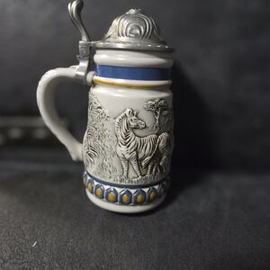 Avon Blue and Silver Ceramic Beer Stein